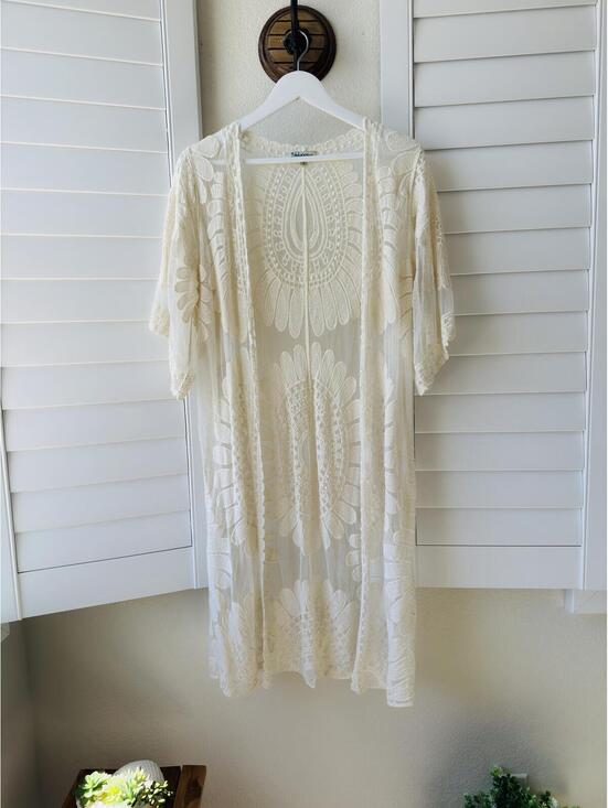 Rebellion again Other - Rebellion Again Cream Embroidered Lace Long Cardigan - Size S